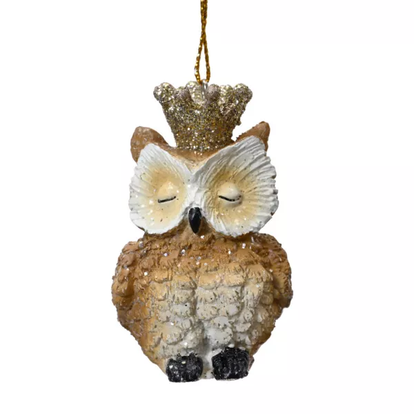 Chouette de Noël à suspendre (H7 cm) Hulotte Reine pailletée
