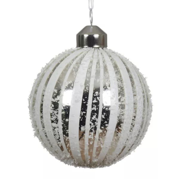 Lote de 3 bolas de Navidad de vidrio (D80 mm) Nieve Blanco y plata