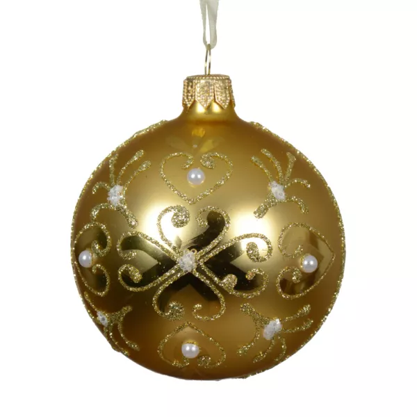Lote de 6 bolas de Navidad de vidrio (D80 mm) Barroco Oro claro