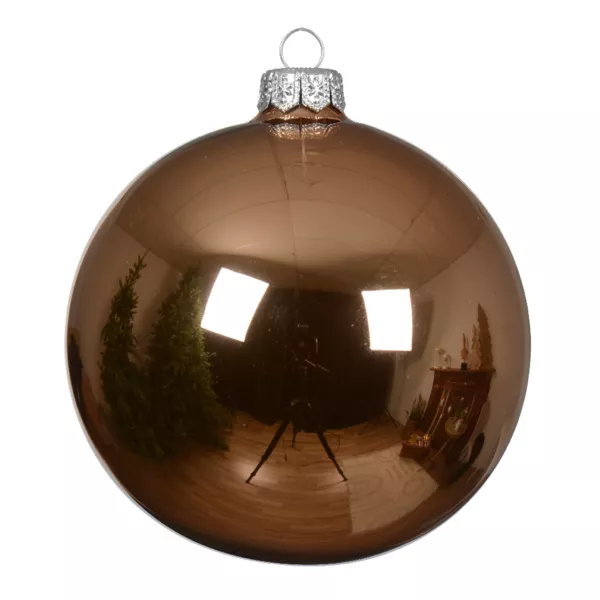 Lot de 4 boules de Noël en verre (D100 mm) Arctique brillante Noix de pécan