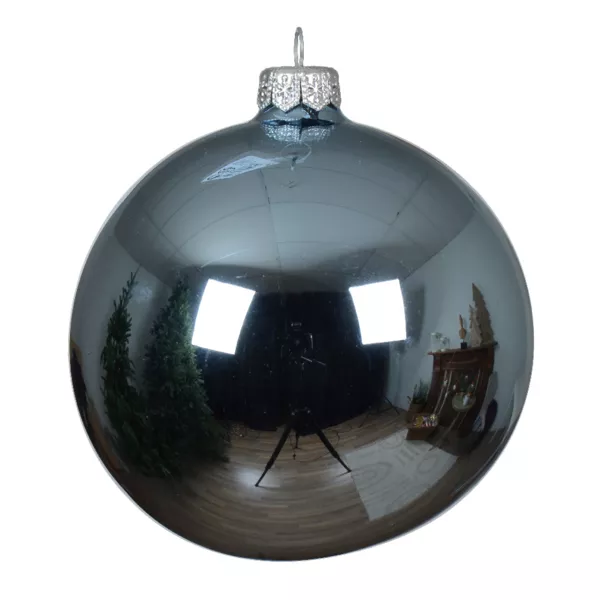 Lot de 4 boules de Noël en verre (D100 mm) Arctique brillante Bleu glacé