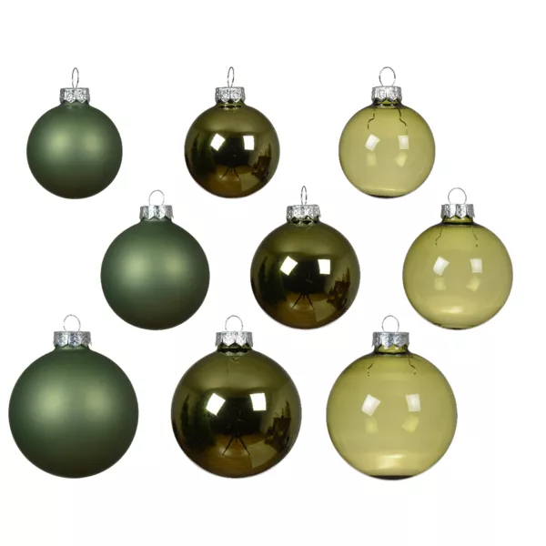 Lote de 21 bolas de Navidad de vidrio surtidas Cristal Verde romero