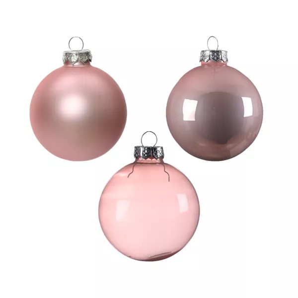 Lote de 21 bolas de Navidad de vidrio surtidas Cristal Rosa en polvo