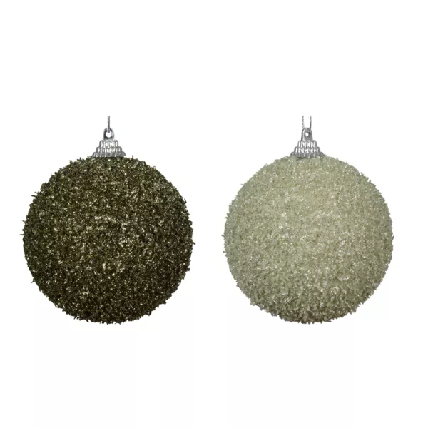 Lote de 12 bolas de Navidad (D80 mm) Lentejuelas Romero y Menta blanca