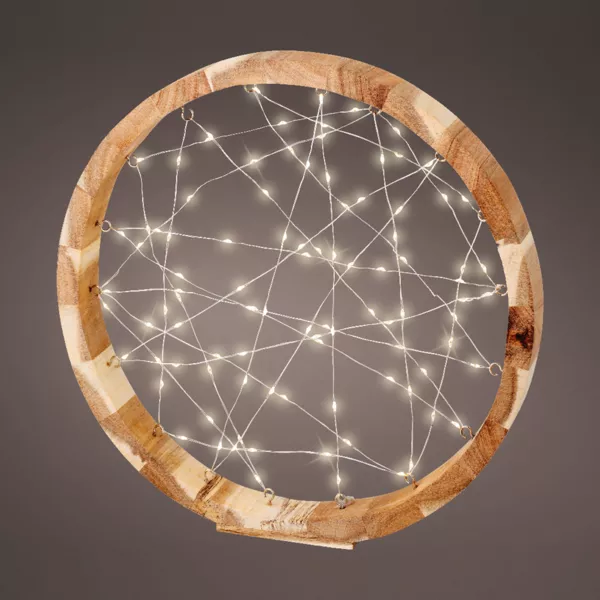 Cercle lumineux à piles 97 LED (D32 cm) Astre en bois Blanc chaud