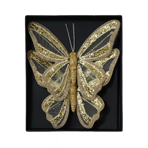 Lote de 2 Mariposas en pinza (H14 cm) Ensueño Oro