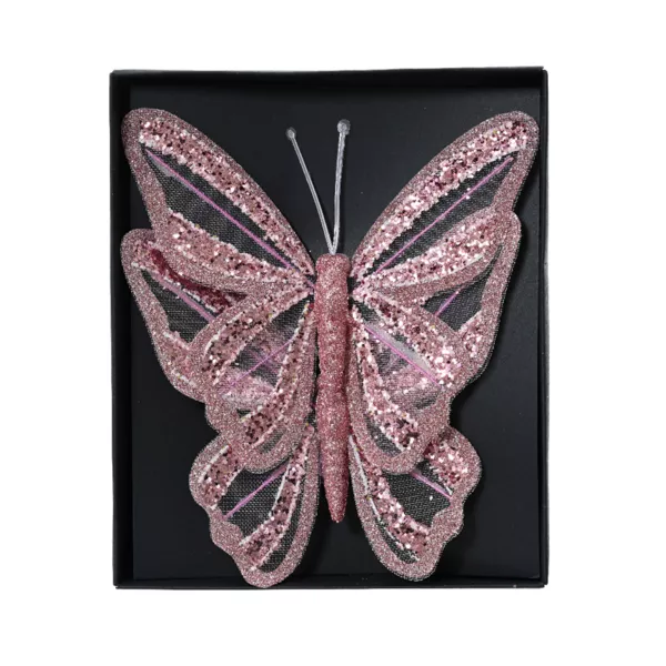 Lote de 2 Mariposas en pinza (H14 cm) Ensueño Rosa empolvado