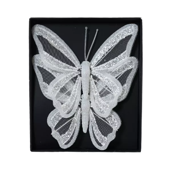 Lote de 2 Mariposas en pinza (H14 cm) Ensueño Blanco de invierno