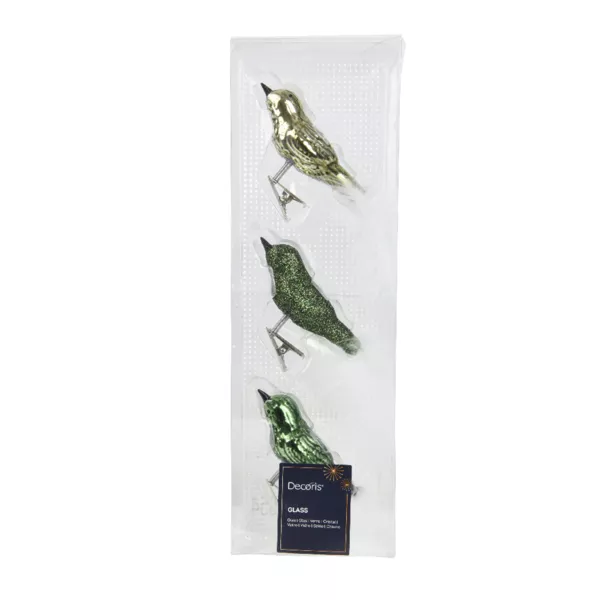 Lot de 3 Oiseaux en verre (8 cm) Christmas Bird Vert