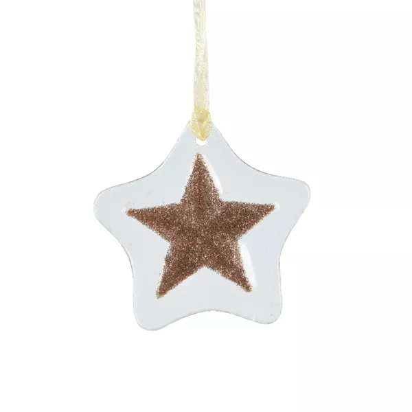 Estrella de Navidad de vidrio (D7 cm) Morillon Blanco y dorado con purpurina