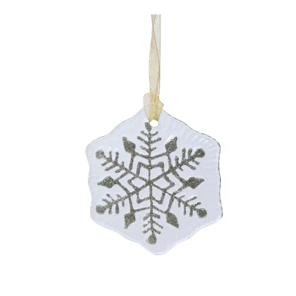 Copo de nieve de vidrio (D7 cm) Argentière Blanco con purpurina