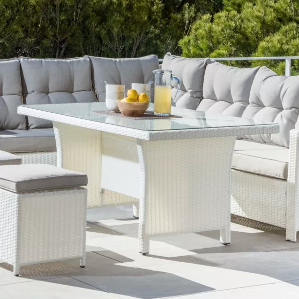 Mesa de jardín en aluminio/resina trenzada 6 lugares (145 x 85 cm) Tivoli - Blanco
