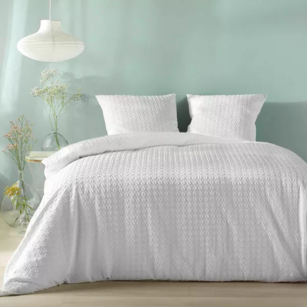 Funda nórdica y dos fundas de almohada microfibra gofrada (240 x 220 cm) Litéa Blanco