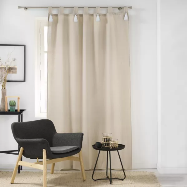 Cortina con passantes de tela de algodón (140 x 240 cm) Cyrine Beige