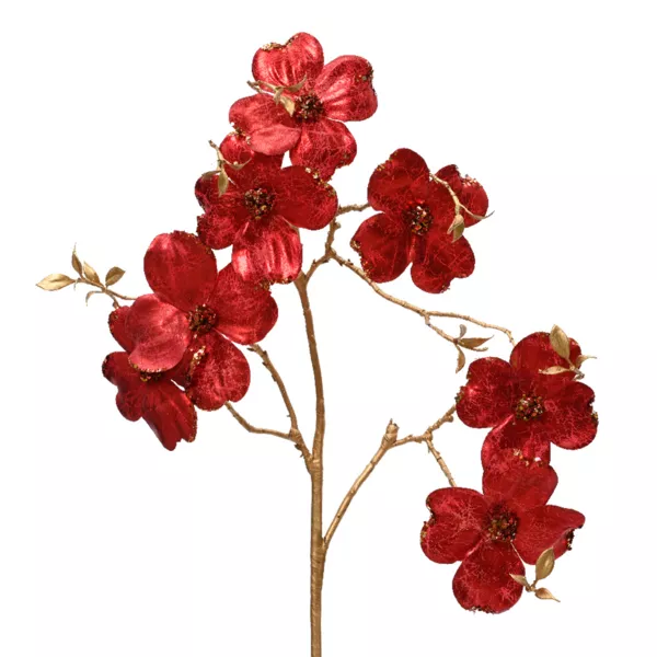 Rama de flores (H90 cm) Cornejo craquelado Rojo