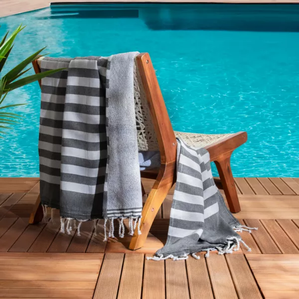 Fouta af genbrugt bomuld med frottéfor (100 x 200 cm) Coralia Sort