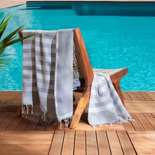 Fouta coton recyclé doublé éponge (100 x 200 cm) Coralia Grise