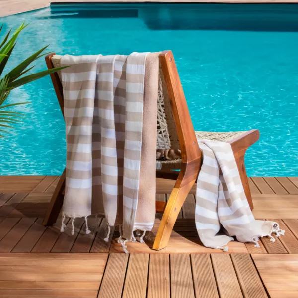 Fouta i genanvendt bomuld med frottéfor (100 x 200 cm) Coralia Beige