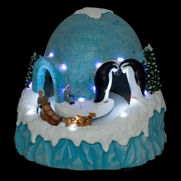 Scène de vie illuminée, musicale et animée (H22 cm) Igloo et chiens de traineaux
