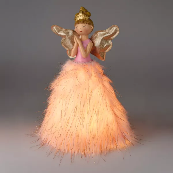 Ange de Noël lumineux à piles (H36 cm) Mendhy robe Rose