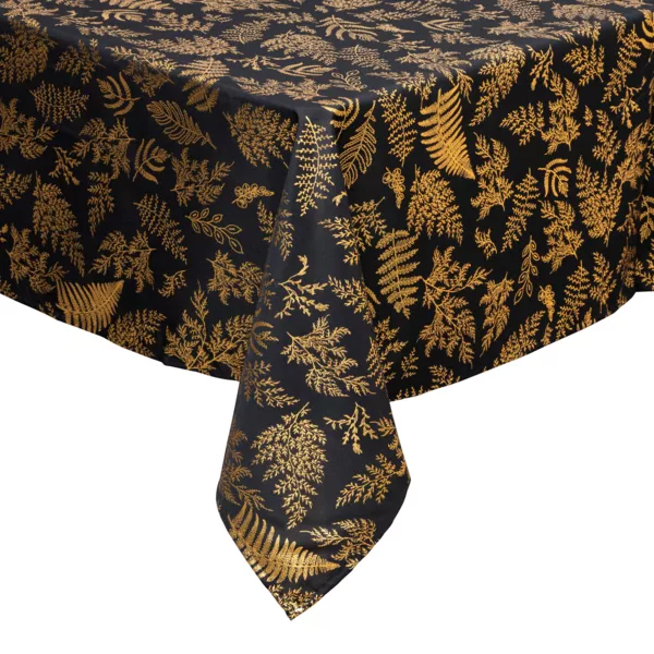 Rechteckige Weihnachtstischdecke mit Fleckschutz (140 x 240 cm) Feuillage Schwarz und goldfarben