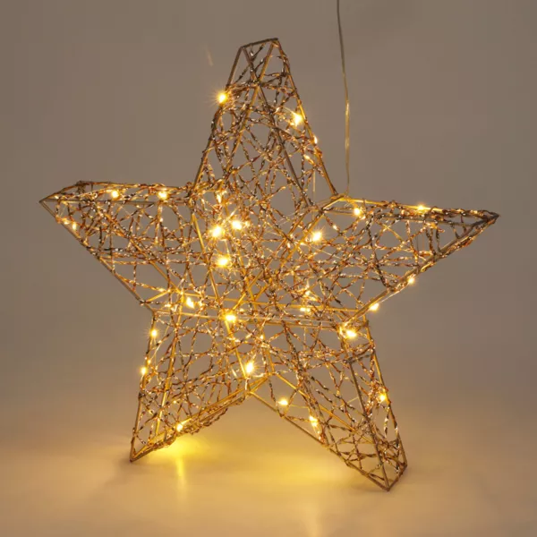 Étoile lumineuse à piles 30 LED (H30 cm) Christmas Or et blanc chaud