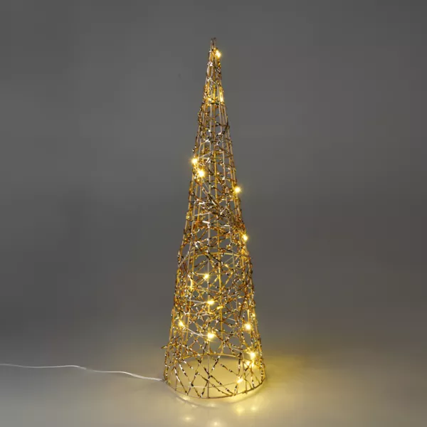 Cône lumineux à piles 20 LED (H40 cm) Christmas Or et blanc chaud