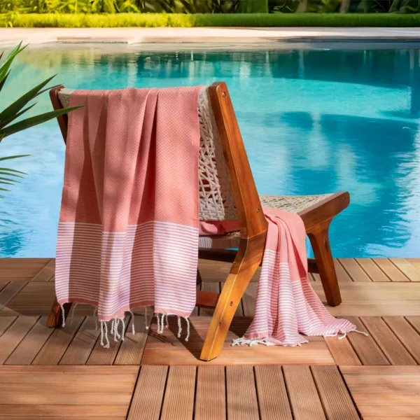 Fouta af genanvendt bomuld (100 x 200 cm) Océane Coral