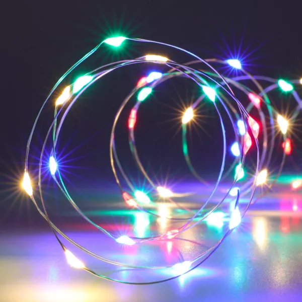 Lichtslinger op batterijen 4 m 80 Micro LED Zilverdraad Multicolor