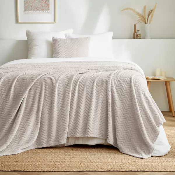 Blødt flannelplaid (180 x 230 cm) Zag Ecru