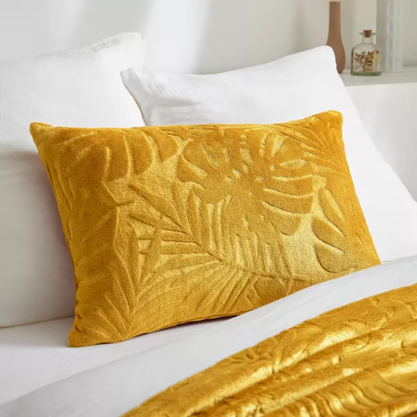 Coussin rectangulaire flanelle (40 x 60 cm) Flore Jaune moutarde