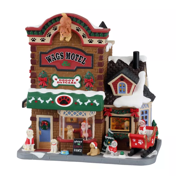 Village de Noël Lemax lumineux Hôtel pour chiens Wags Motel