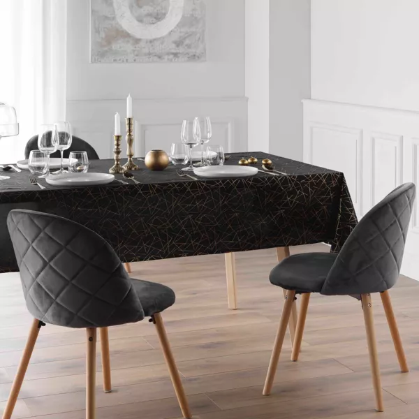 Rechteckige Tischdecke fleckenabweisend (140 x 240 cm) Mikado Schwarz und Gold