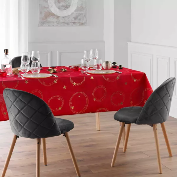 Nappe de Noël rectangulaire anti tache (150 x 240 cm) Star Rouge et doré