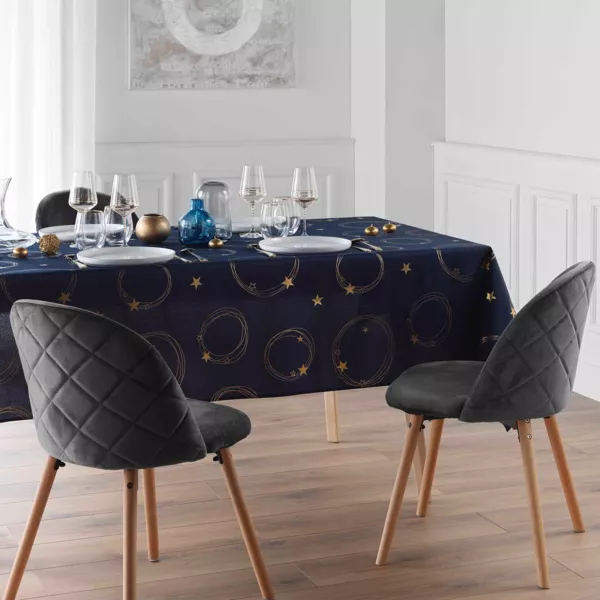 Nappe de Noël rectangulaire anti tache (150 x 240 cm) Star Bleu marine et doré