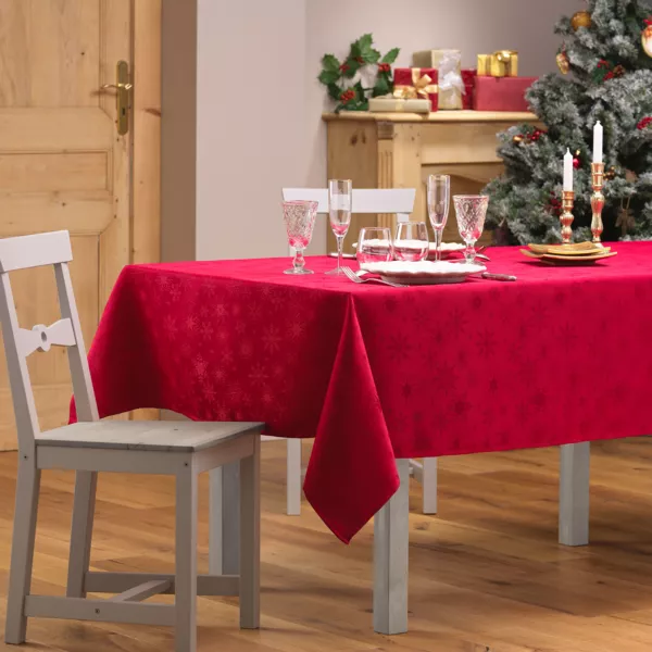 Rektangulært juledug mod pletter (140 x 240 cm) Snefnug Rød