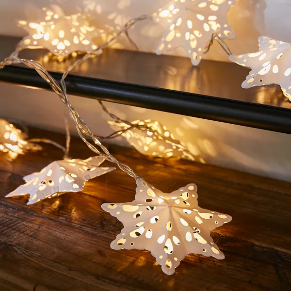 Lyskde med batteri 10 LED (2,25 m) Snefnug i papir Varm hvid