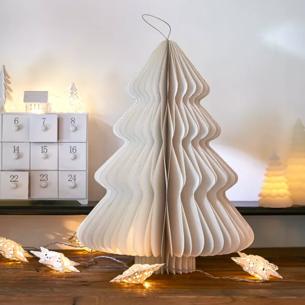 Papieren kerstboom om op te hangen (H40 cm) Magnetische Sluiting Wit