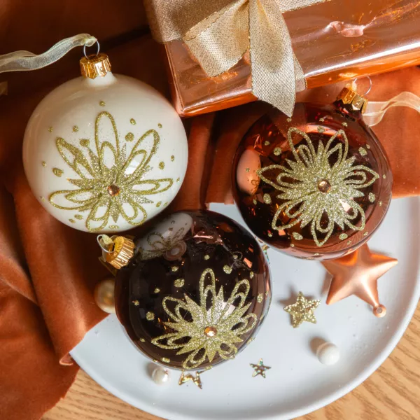 6er Set Weihnachtskugeln aus Glas (D80 mm) P�tales Dor�e Tr�ffelschwarz