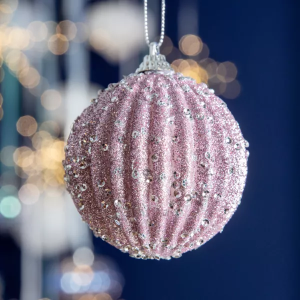 Lote de 12 bolas de Navidad (D80 mm) con strass brillantes Lila