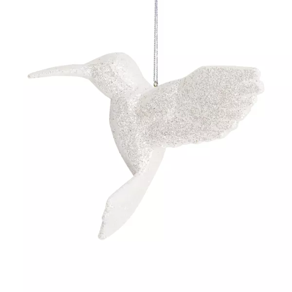 Suspension de Noël (H7 cm) Oiseau Colibri pailleté Blanc