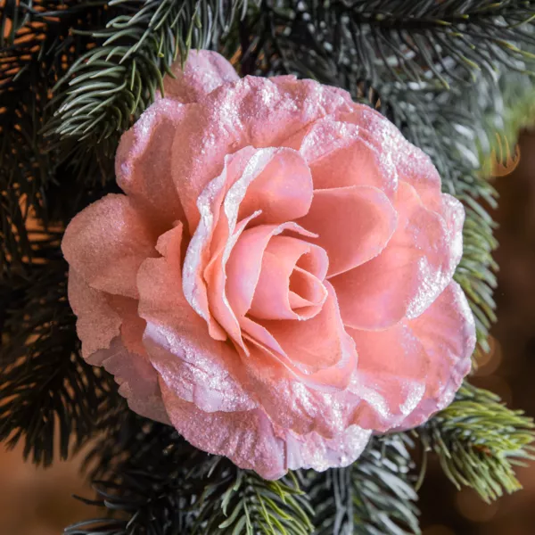 Flor decorativa en clip (D12 cm) Brillante Rosa empolvado