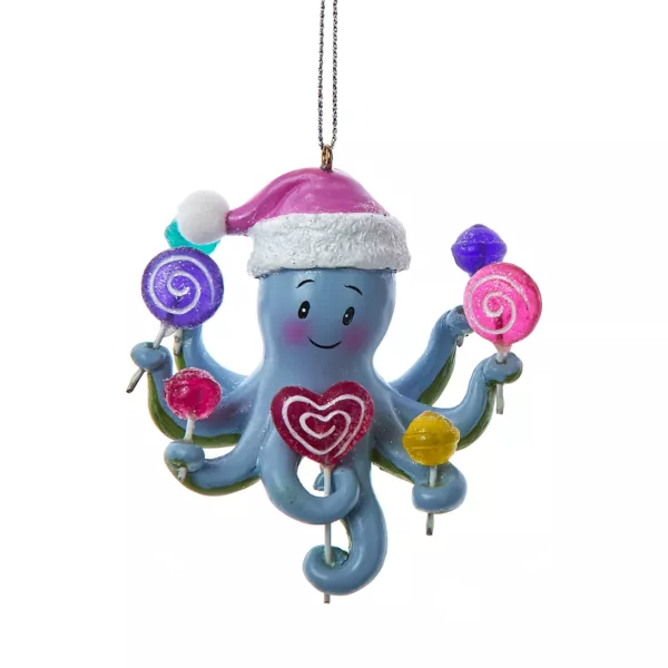 Suspension de Noël (H8 cm) Pieuvre bleue et bonbons colorés