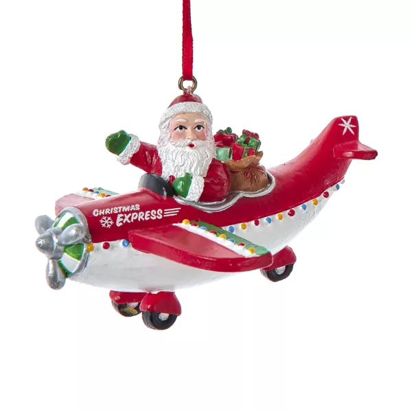Decorazione da appendere di Natale (H9 cm) Babbo Natale in aereo Rosso