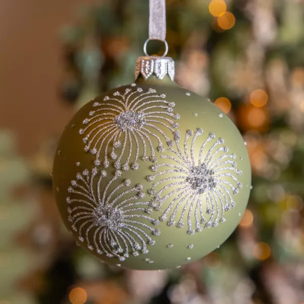 Set van 6 kerstballen van glas (D80 mm) Vuurwerk Rozemarijn Groen