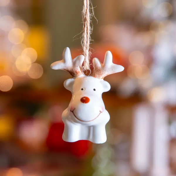 Renne de Noël à suspendre (H6 cm) Dolomite Blanc