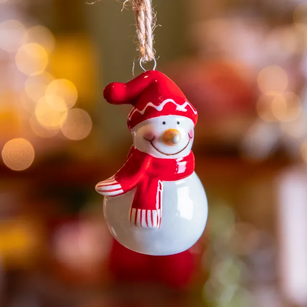 Sneeuwpop om op te hangen (H6 cm) Dolomiet Rood en wit