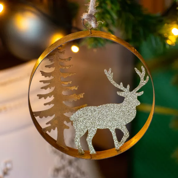 Suspensión de Navidad (D12 cm) Renos del bosque Oro brillante