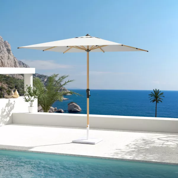Parasol carré aluminium (2,5 x 2,5 m) Yucatan effet Bois et blanc