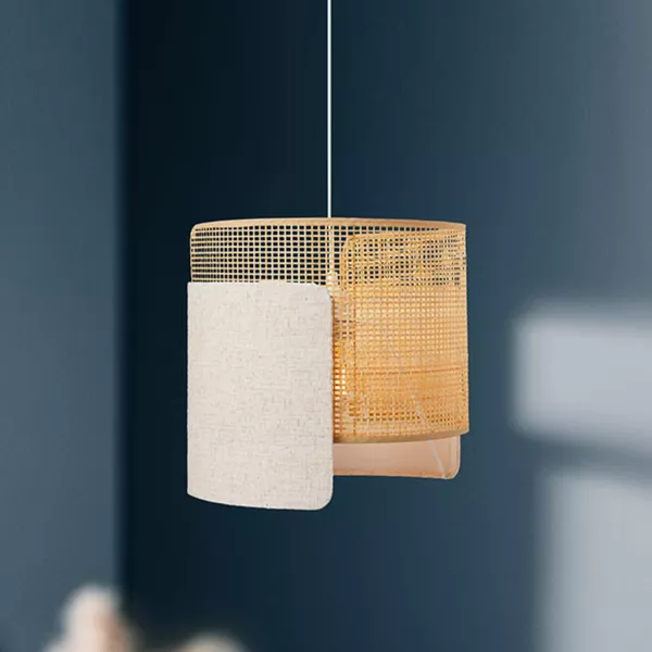 Suspensión luminosa de lino y bambú (D28,5 cm) Brote Beige